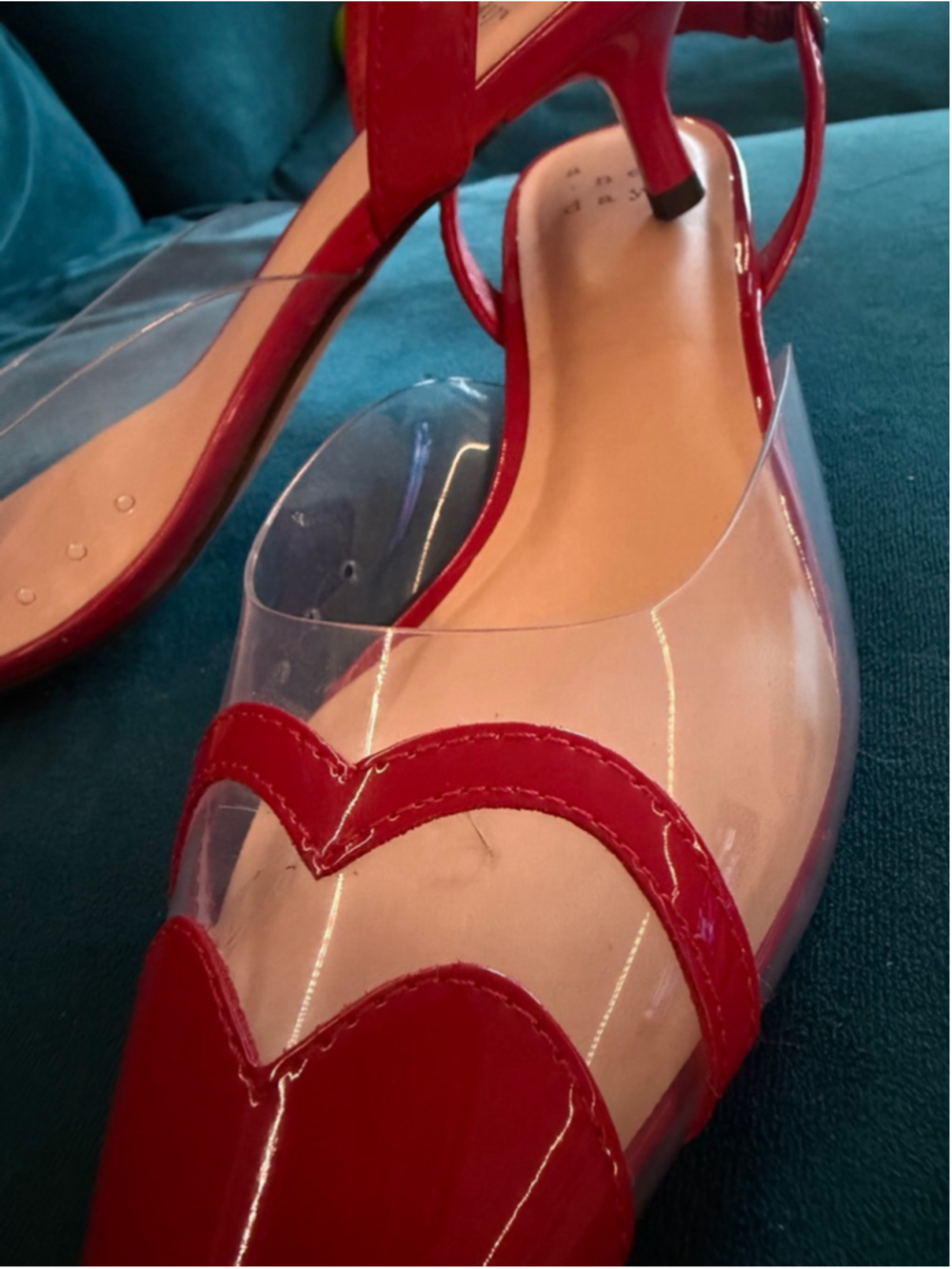 Women's A New Day Red Clear Heart Pointed Toe Slingback Heels Size 8 - Picture 4 of 6